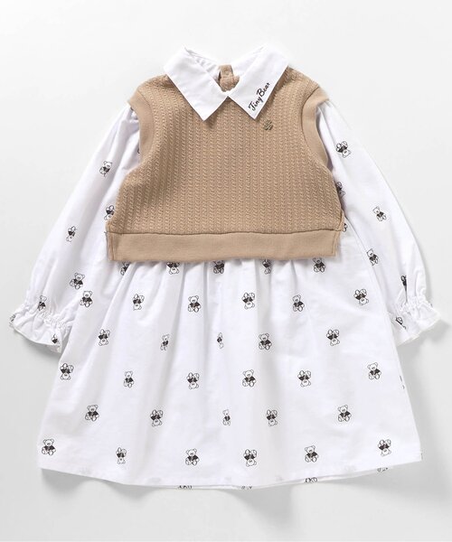 apres les cours（アプレレクール）の「tiny bear ベストドッキングワンピース（ワンピース・キッズ・ネイビー/ベージュ・100/80/120/110/90）」の16枚目の写真