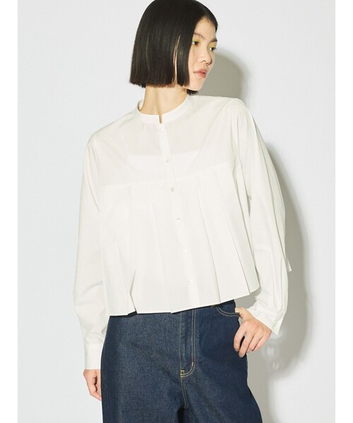 MIDIUMISOLID(ミディウミソリッド)の「MIDIUMISOLID for Ladies スタンドカラープリーツシャツ(シャツ/ブラウス・レディース・オフホワイト/ライトブルー/ブラック・FREE)」の2枚目の写真