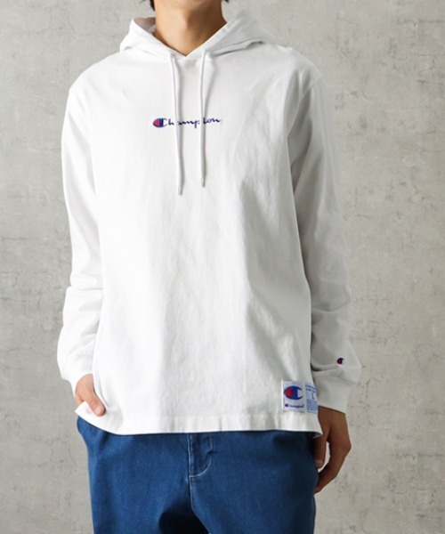 セール】Champion ロゴ刺繍フード付きロングスリーブTシャツ（その他