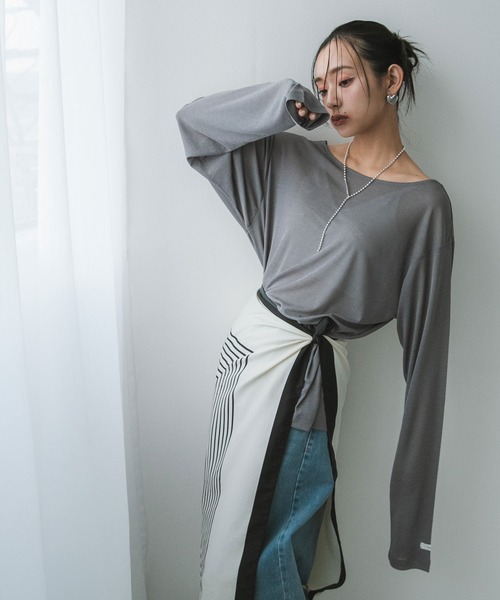 bohmal(ボマール)の「前後2WAYシアーロングトップス【大きいサイズ有り】(Tシャツ/カットソー・レディース・ブルー/グレー/ライム/ホワイト/ブラック/ピンク・M~L/LL~3L)」の7枚目の写真