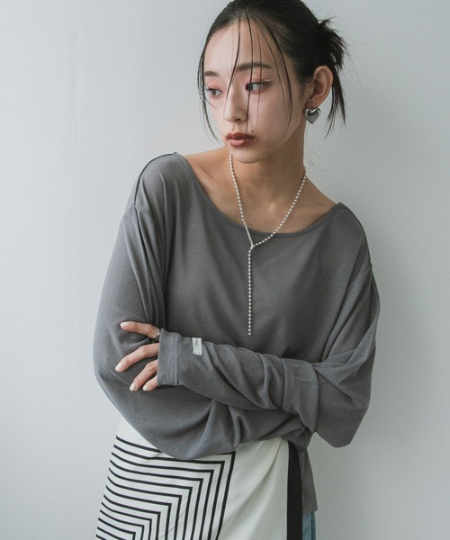 bohmal(ボマール)の「前後2WAYシアーロングトップス【大きいサイズ有り】(Tシャツ/カットソー・レディース・ブルー/グレー/ライム/ホワイト/ブラック/ピンク・M~L/LL~3L)」の8枚目の写真