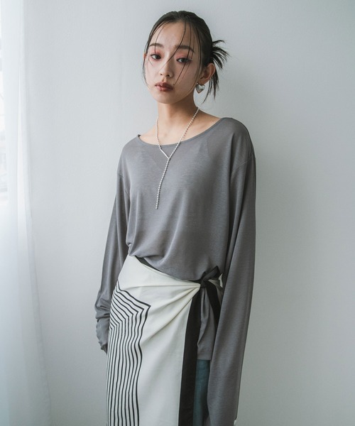 bohmal(ボマール)の「前後2WAYシアーロングトップス【大きいサイズ有り】(Tシャツ/カットソー・レディース・ブルー/グレー/ライム/ホワイト/ブラック/ピンク・M~L/LL~3L)」の9枚目の写真