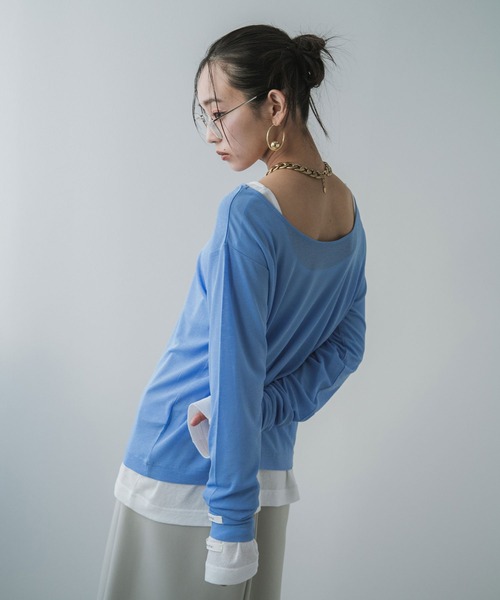 bohmal(ボマール)の「前後2WAYロングシアートップス【大きいサイズ有り】(Tシャツ/カットソー・レディース・ブルー/グレー/ライム/ホワイト/ブラック/ピンク・M~L/LL~3L)」の20枚目の写真
