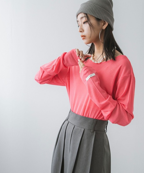 bohmal(ボマール)の「前後2WAYシアーロングトップス【大きいサイズ有り】(Tシャツ/カットソー・レディース・ブルー/グレー/ライム/ホワイト/ブラック/ピンク・M~L/LL~3L)」の20枚目の写真