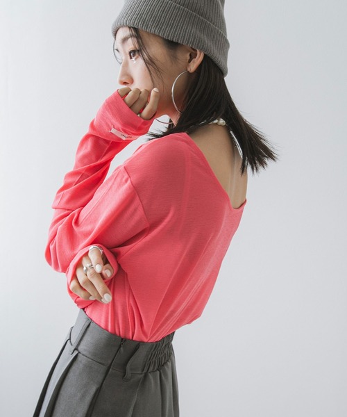 bohmal(ボマール)の「前後2WAYシアーロングトップス【大きいサイズ有り】(Tシャツ/カットソー・レディース・ブルー/グレー/ライム/ホワイト/ブラック/ピンク・M~L/LL~3L)」の22枚目の写真