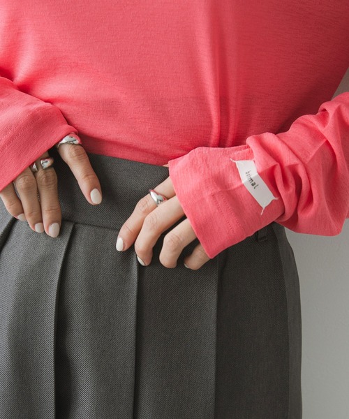 bohmal(ボマール)の「前後2WAYシアーロングトップス【大きいサイズ有り】(Tシャツ/カットソー・レディース・ブルー/グレー/ライム/ホワイト/ブラック/ピンク・M~L/LL~3L)」の13枚目の写真