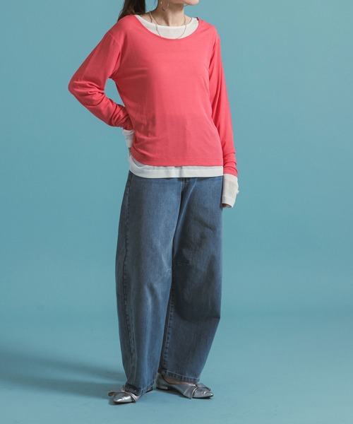 bohmal(ボマール)の「前後2WAYシアーロングトップス【大きいサイズ有り】(Tシャツ/カットソー・レディース・ブルー/グレー/ライム/ホワイト/ブラック/ピンク・M~L/LL~3L)」の14枚目の写真