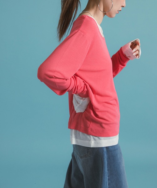 bohmal(ボマール)の「前後2WAYシアーロングトップス【大きいサイズ有り】(Tシャツ/カットソー・レディース・ブルー/グレー/ライム/ホワイト/ブラック/ピンク・M~L/LL~3L)」の15枚目の写真