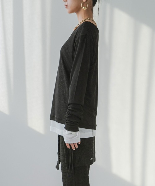 bohmal(ボマール)の「前後2WAYロングシアートップス【大きいサイズ有り】(Tシャツ/カットソー・レディース・ブルー/グレー/ライム/ホワイト/ブラック/ピンク・M~L/LL~3L)」の9枚目の写真