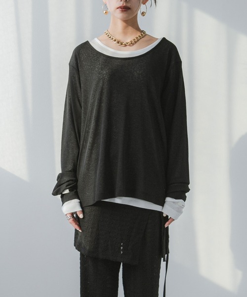 bohmal(ボマール)の「前後2WAYロングシアートップス【大きいサイズ有り】(Tシャツ/カットソー・レディース・ブルー/グレー/ライム/ホワイト/ブラック/ピンク・M~L/LL~3L)」の10枚目の写真
