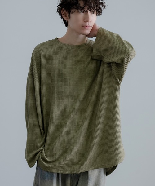 improves（インプローブス）の「裾ラウンド ワッフル ロンT（Tシャツ/カットソー・メンズ・カーキ/ワイン/アイボリー/ブラック/ブルー・MEDIUM/LARGE）」の3枚目の写真