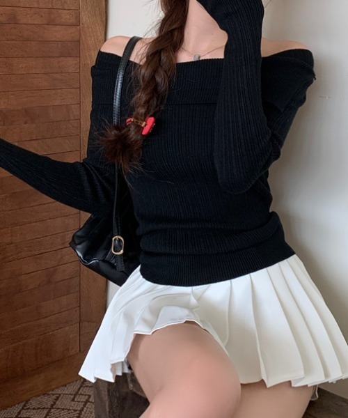 Teem Store(チームストア)の「2WAY リブラグラン オフショルニット(ニット/セーター・レディース・ホワイト/ブラック系/ホワイト系/ブラック・F)」の13枚目の写真