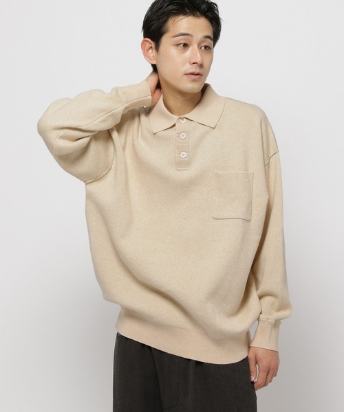 niko and...（ニコアンド）の「無地ジャカードニットポロシャツ（ポロシャツ・メンズ・アイボリー/ネイビー・LARGE/MEDIUM）」の7枚目の写真