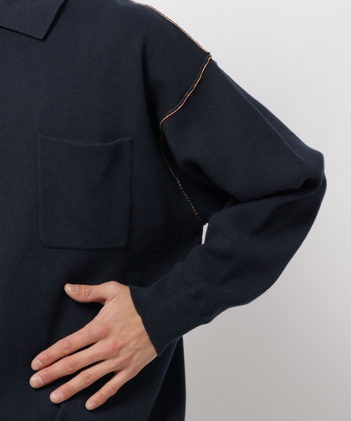 niko and...（ニコアンド）の「無地ジャカードニットポロシャツ（ポロシャツ・メンズ・アイボリー/ネイビー・LARGE/MEDIUM）」の13枚目の写真
