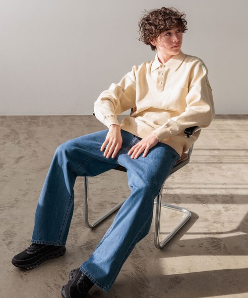 niko and...（ニコアンド）の「無地ジャカードニットポロシャツ（ポロシャツ・メンズ・アイボリー/ネイビー・LARGE/MEDIUM）」の19枚目の写真