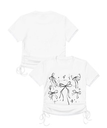 【HOOK】for girls 裾シャーリングリボンプリント半袖TEE (SS)