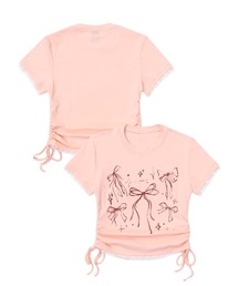 【HOOK】for girls 裾シャーリングリボンプリント半袖TEE (SS)