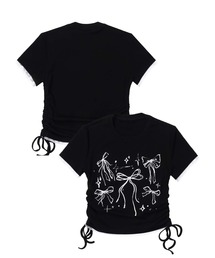 【HOOK】for　girls　裾シャーリングリボンプリント半袖TEE (SS)
