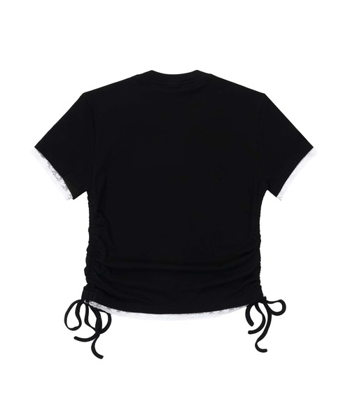 HOOK（フック）の「【HOOK】for　girls　裾シャーリングリボンプリント半袖TEE (SS)（Tシャツ/カットソー・レディース・ブラック/ホワイト/ピンク・SMALL/MEDIUM）」の8枚目の写真