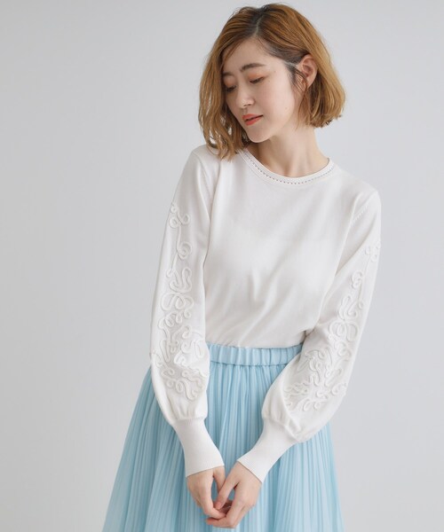 grove（グローブ）の「袖コード刺繍ニットプルオーバー（ニット/セーター・レディース・オフホワイト/ネイビー/ブルーグリーン・02/03/01/05/04）」の5枚目の写真