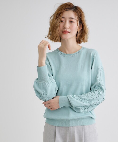 Name. ウォータープルーフニット　シングルブレステッドコート セール】袖コード刺繍ニットプルオーバー（ニット/セーター