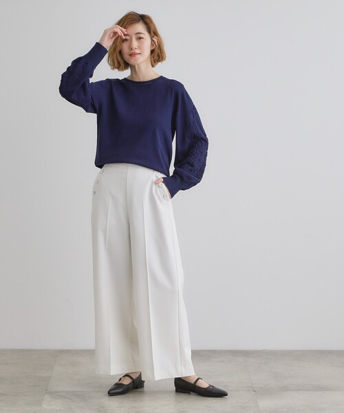 grove（グローブ）の「袖コード刺繍ニットプルオーバー（ニット/セーター・レディース・オフホワイト/ネイビー/ブルーグリーン・02/03/01/05/04）」の6枚目の写真