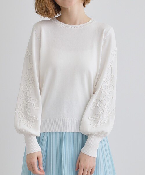 grove（グローブ）の「袖コード刺繍ニットプルオーバー（ニット/セーター・レディース・オフホワイト/ネイビー/ブルーグリーン・02/03/01/05/04）」の8枚目の写真
