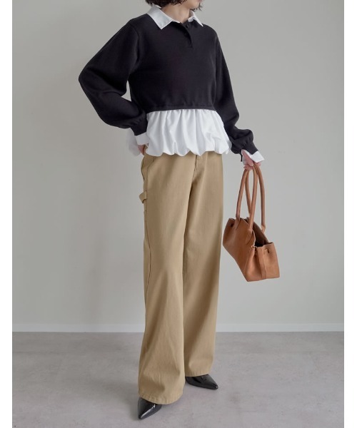 Re:EDIT（リエディ）の「[低身長/高身長サイズ有]花柄or無地カツラギワークデザインペインターパンツ（その他パンツ・レディース・ブラック/アイボリー/グレー系その他/ベージュ/ベージュ系その他・SHORT/MEDIUM/TALL/LARGE）」の12枚目の写真