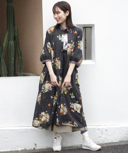 SUPER HAKKA(スーパーハッカ)の「SUPER HAKKA×庄島歩音「Plants」/「From the story」プリントワンピース(前開き)(ワンピース・レディース・ベージュ/ブラック・FREE)」の10枚目の写真