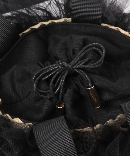 kakatoo(カカトゥ)の「【kakatoo(カカトゥ)】チュールフリンジミニカゴバッグ(かごバッグ・レディース・グレー/ブラック・FREE)」の10枚目の写真