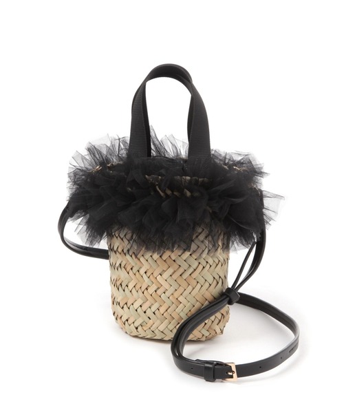 kakatoo(カカトゥ)の「【kakatoo(カカトゥ)】チュールフリンジミニカゴバッグ(かごバッグ・レディース・グレー/ブラック・FREE)」の6枚目の写真