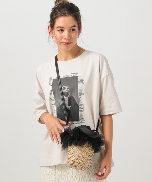 kakatoo(カカトゥ)の「【kakatoo(カカトゥ)】チュールフリンジミニカゴバッグ(かごバッグ・レディース・グレー/ブラック・FREE)」の4枚目の写真