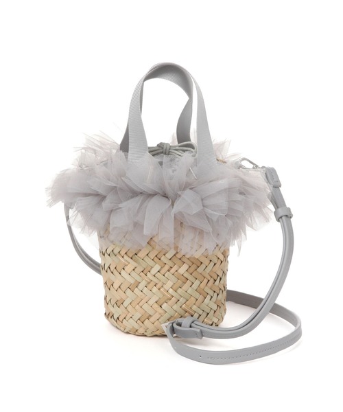 kakatoo(カカトゥ)の「【kakatoo(カカトゥ)】チュールフリンジミニカゴバッグ(かごバッグ・レディース・グレー/ブラック・FREE)」の5枚目の写真