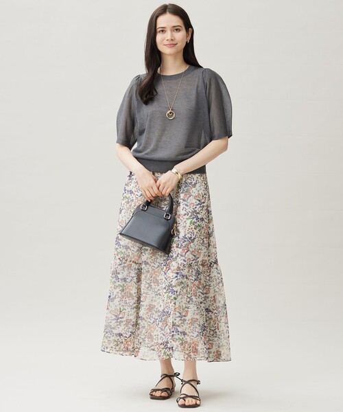 自由区（ジユウク）の「ボタニカルフラワープリントティアード スカート（スカート・レディース・アイボリー系5/グレー系5・38/40）」の7枚目の写真