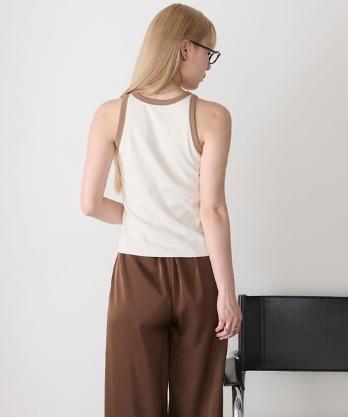 forksy.】カップ付き バイカラー リブタンクトップ forksy