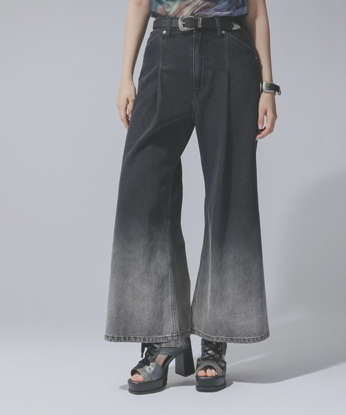 【美品】HARE　アソートカコウデニムパンツ　パープル　ワイド　ジーンズ セール】アソートカコウワイドデニムパンツ(HARE)（デニムパンツ