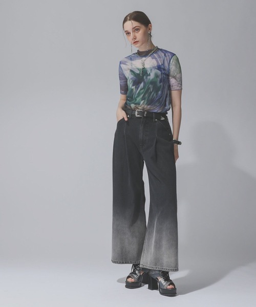 【美品】HARE　アソートカコウデニムパンツ　パープル　ワイド　ジーンズ 美品】HARE アソートカコウデニムパンツ パープル ワイド