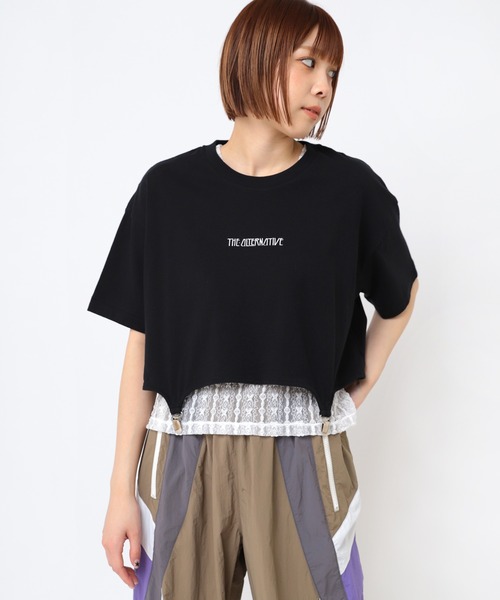 RNA(アールエヌエー)の「M2458 ガーターベルトショートT(Tシャツ/カットソー・レディース・ホワイト/ブラック/杢グレー・MEDIUM)」の2枚目の写真