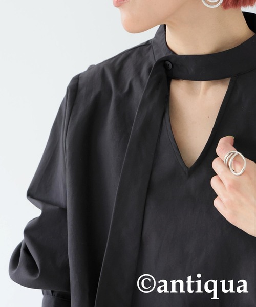 antiqua(アンティカ)の「タイレイヤードシャツ(シャツ/ブラウス・レディース・ブラック/ホワイト・ONESIZE)」の8枚目の写真
