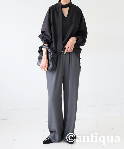 antiqua(アンティカ)の「タイレイヤードシャツ(シャツ/ブラウス・レディース・ブラック/ホワイト・ONESIZE)」の9枚目の写真