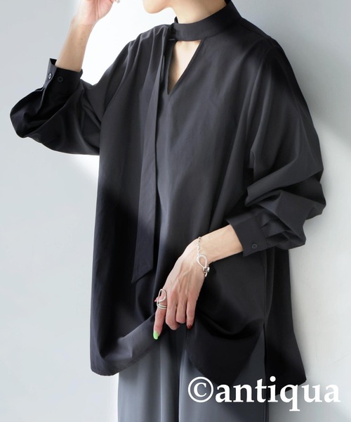 antiqua(アンティカ)の「タイレイヤードシャツ(シャツ/ブラウス・レディース・ブラック/ホワイト・ONESIZE)」の10枚目の写真