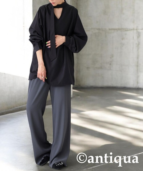 antiqua(アンティカ)の「タイレイヤードシャツ(シャツ/ブラウス・レディース・ブラック/ホワイト・ONESIZE)」の11枚目の写真