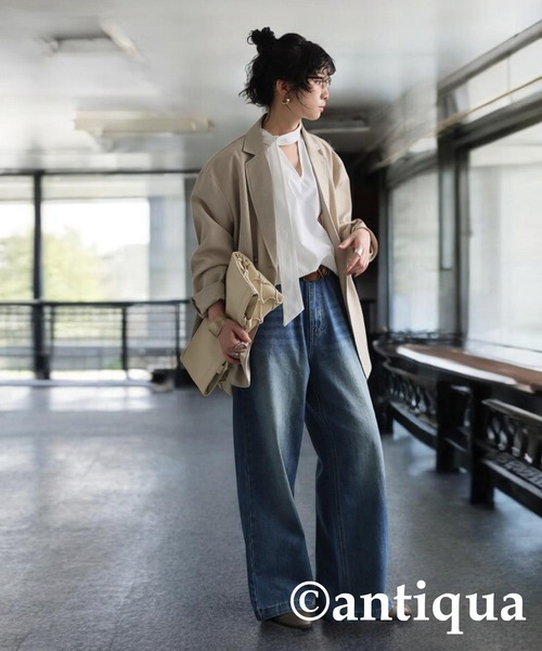 antiqua(アンティカ)の「タイレイヤードシャツ(シャツ/ブラウス・レディース・ブラック/ホワイト・ONESIZE)」の3枚目の写真