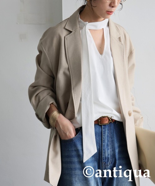 antiqua(アンティカ)の「タイレイヤードシャツ(シャツ/ブラウス・レディース・ブラック/ホワイト・ONESIZE)」の4枚目の写真
