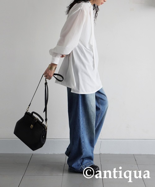 antiqua(アンティカ)の「タイレイヤードシャツ(シャツ/ブラウス・レディース・ブラック/ホワイト・ONESIZE)」の5枚目の写真