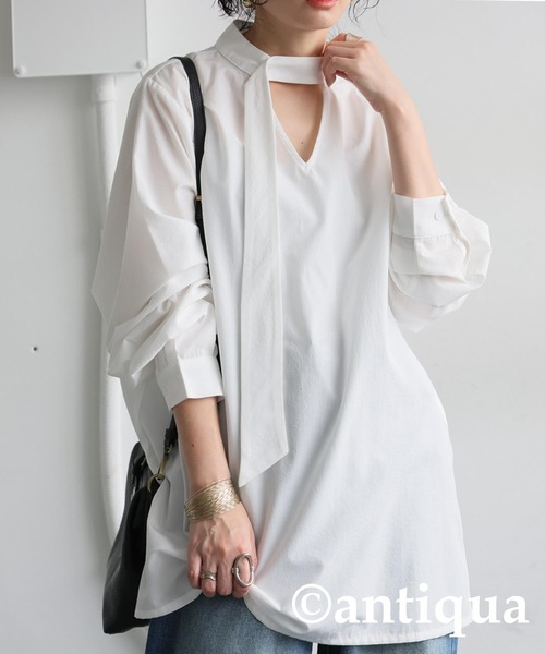 antiqua(アンティカ)の「タイレイヤードシャツ(シャツ/ブラウス・レディース・ブラック/ホワイト・ONESIZE)」の7枚目の写真