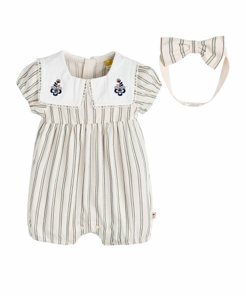セール】【2点セット】ピピストライプカバーオール＆ヘアバンド