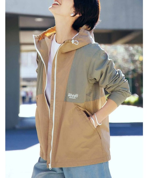 IEDIT(イディット)の「IEDIT WOODSコラボ 微起毛裏地付きのバイカラーアノラック風ジャケット〈ライトカーキ×ベージュ〉(その他アウター・レディース・ベージュ系その他・M/L/LL/3L/S)」の1枚目の写真