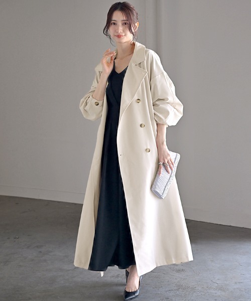 HUG.U(ハグユー)の「花粉防止・撥水 ロングトレンチコート(トレンチコート・レディース・ブラック/アイボリー/ベージュ・FREE)」の3枚目の写真