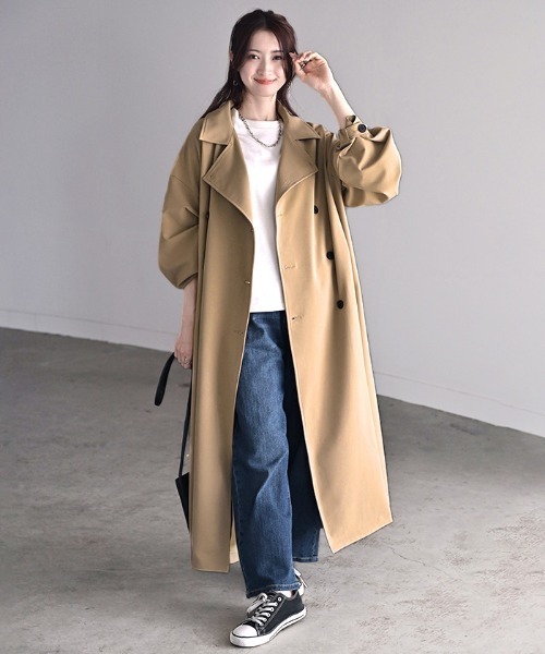 HUG.U(ハグユー)の「花粉防止・撥水 ロングトレンチコート(トレンチコート・レディース・ブラック/アイボリー/ベージュ・FREE)」の15枚目の写真